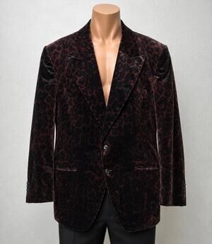 Tom Ford Leopard Print Velvet Blazer Cocktail Jacket Brown Black Men's US 48R